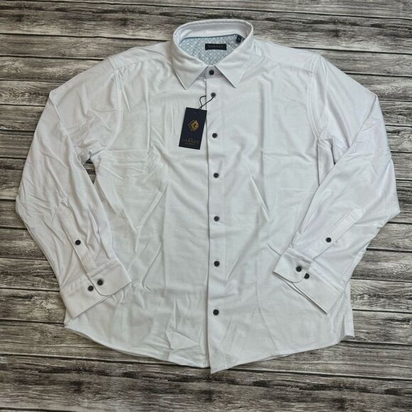 Garnet Men's Long Sleeve Stretch White Shirt XXL 2XL Double Extra Large Sheer - Picture 1 of 11